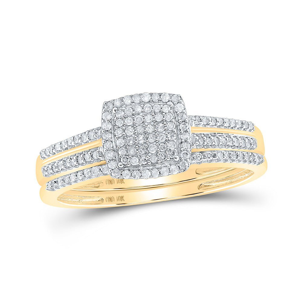 Radiant Love: 10kt Yellow Gold Round Diamond Bridal Wedding Ring Band Set 1/3 Cttw - Splendid Jewellery
