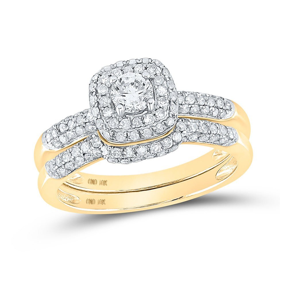 Radiant Love: 10kt Yellow Gold Round Diamond Bridal Wedding Ring Band Set 3/4 Cttw - Splendid Jewellery