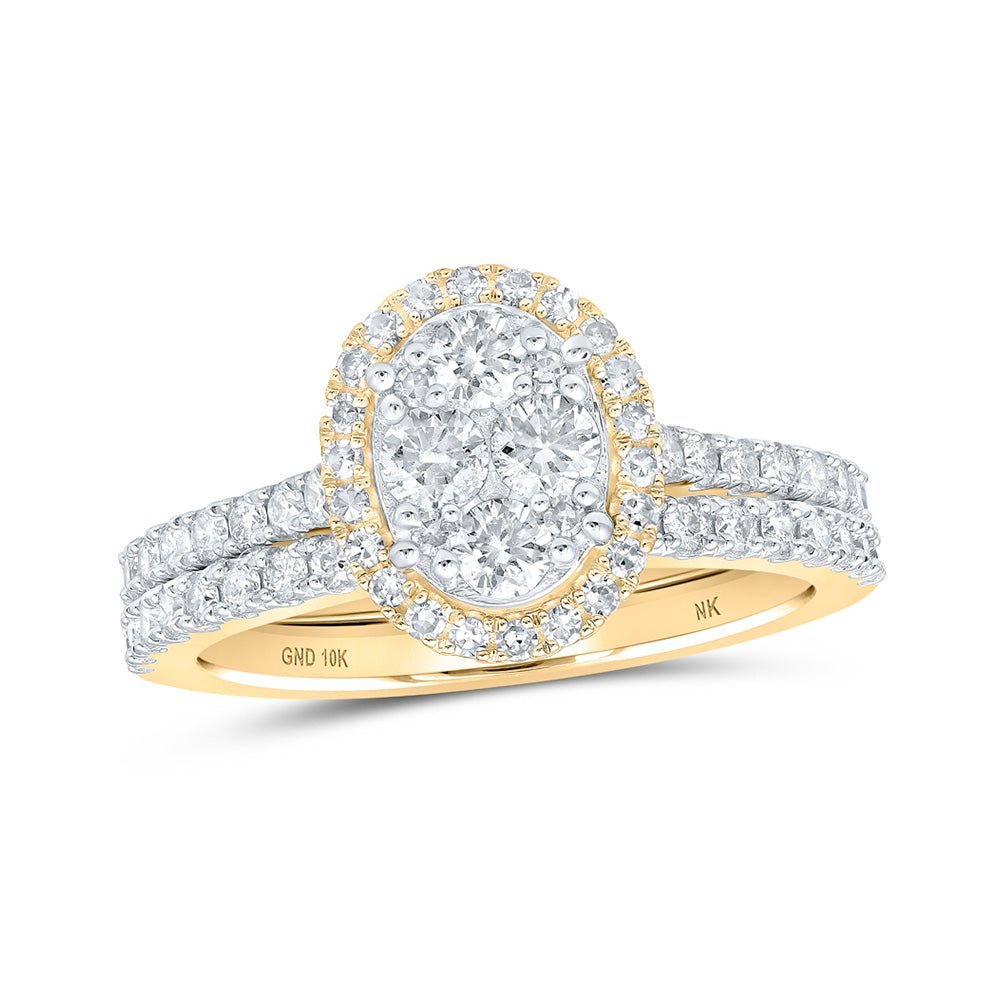 Radiant Love | 10kt Yellow Gold Round Diamond Halo Bridal Wedding Ring Band Set 1 Cttw - Splendid Jewellery