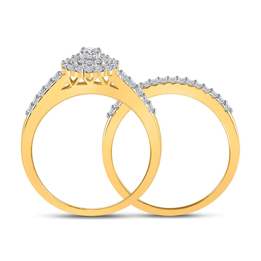 Radiant Love: 10kt Yellow Gold Round Diamond Halo Bridal Wedding Ring Band Set 1/2 Cttw - Splendid Jewellery