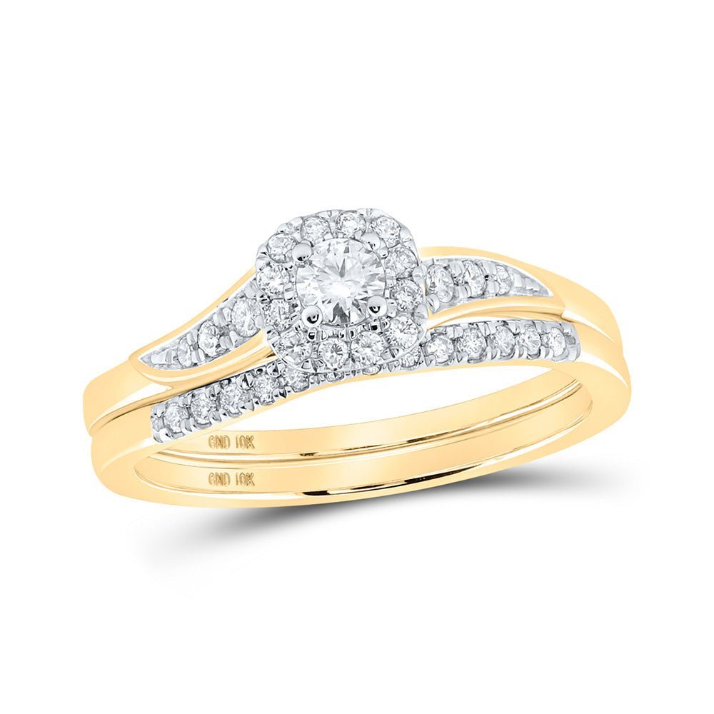 Radiant Love | 10kt Yellow Gold Round Diamond Halo Bridal Wedding Ring Band Set 1/3 Cttw | Splendid Jewellery - Splendid Jewellery