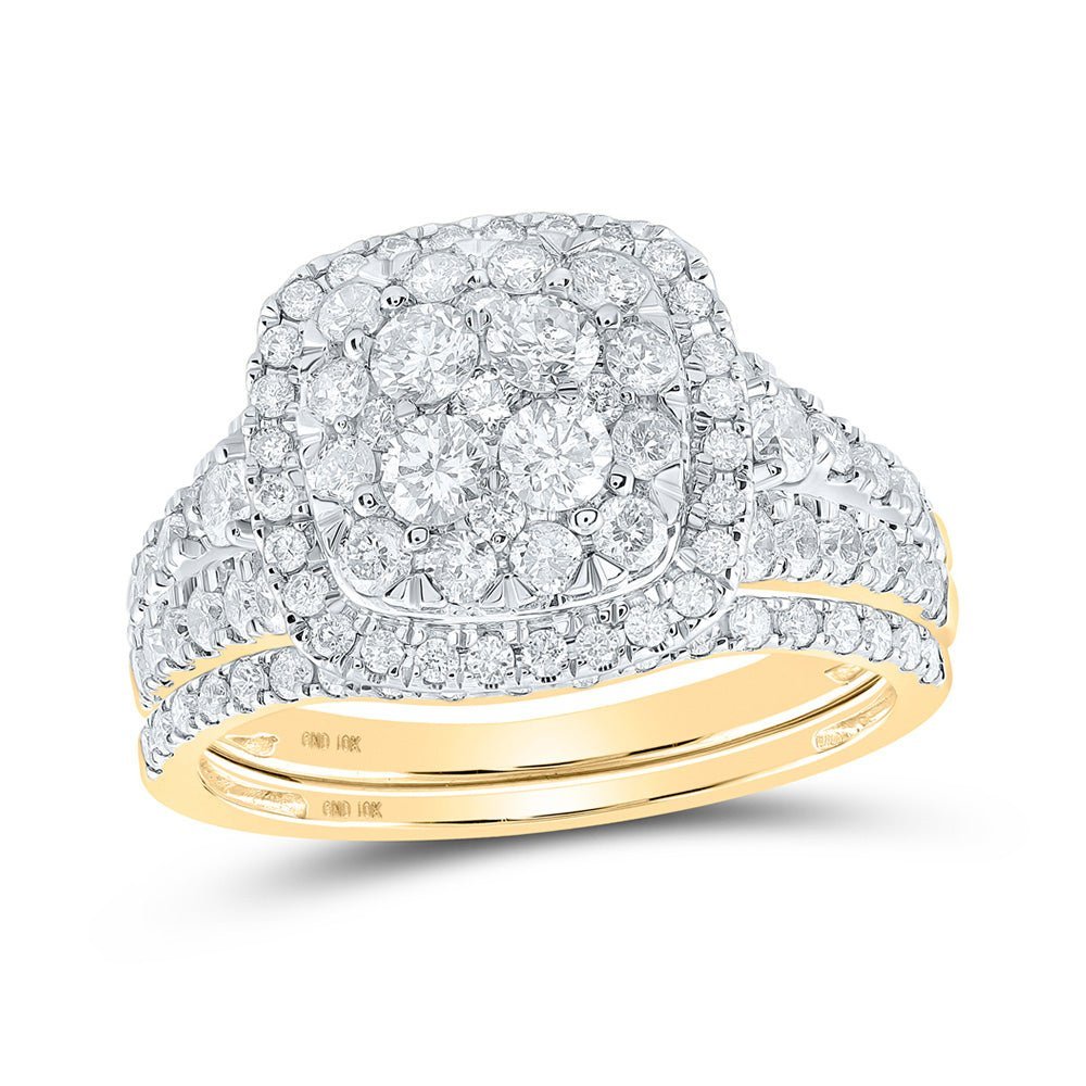 Radiant Love: 10kt Yellow Gold Square Halo Diamond Wedding Ring Set - Splendid Jewellery