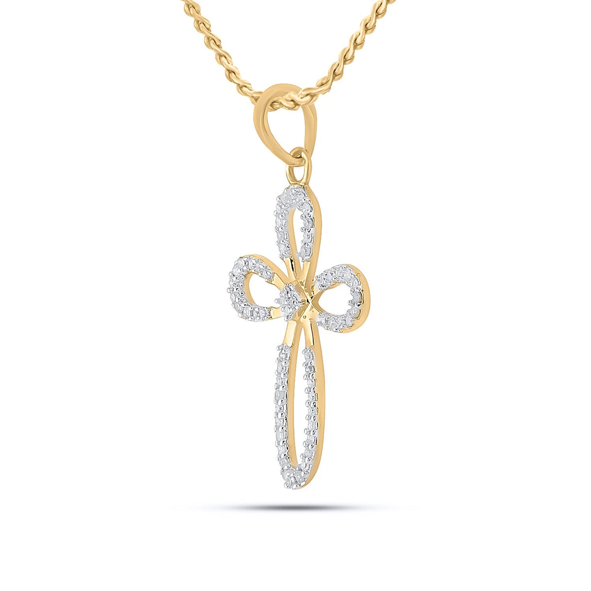 Radiant Love: 10kt Yellow Gold Womens Diamond Cross Pendant - Splendid Jewellery