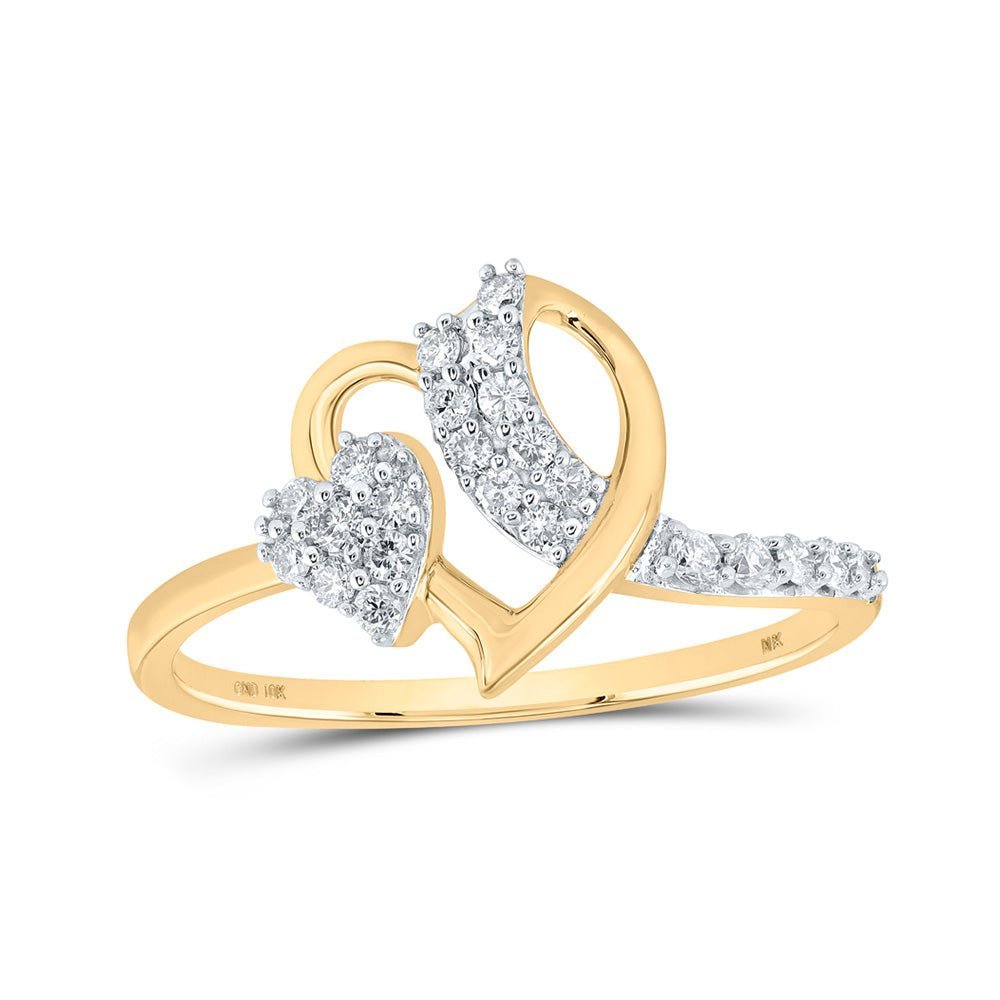 Radiant Love: 10kt Yellow Gold Womens Round Diamond Heart Ring 1/4 Cttw - Splendid Jewellery