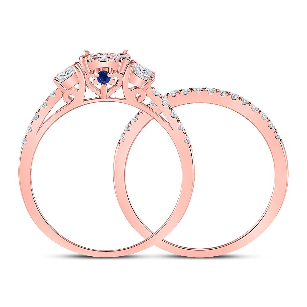 Radiant Love | 14kt Rose Gold Diamond and Sapphire Bridal Wedding Ring Set - Splendid Jewellery