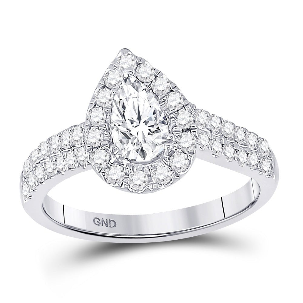 Radiant Love: 14kt White Gold Pear Diamond Halo Bridal Wedding Engagement Ring - Splendid Jewellery