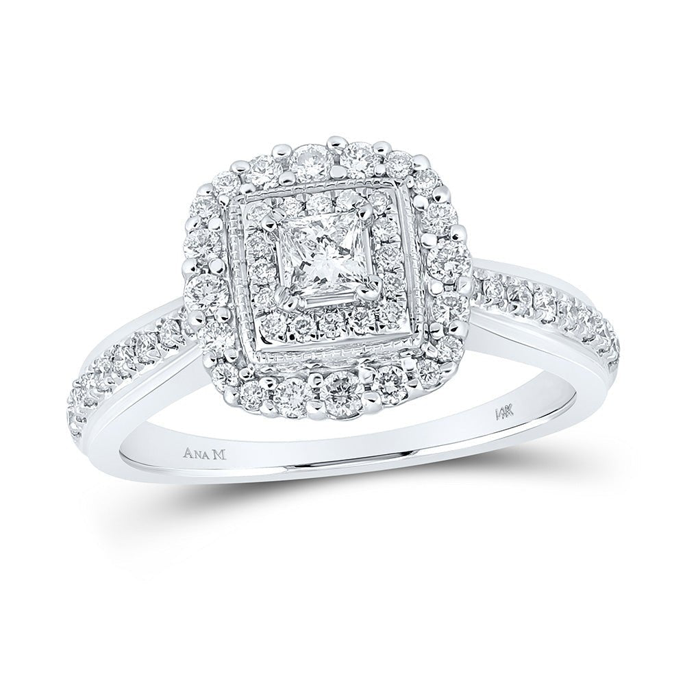 Radiant Love: 14kt White Gold Princess Diamond Halo Bridal Wedding Engagement Ring 5/8 Cttw - Splendid Jewellery