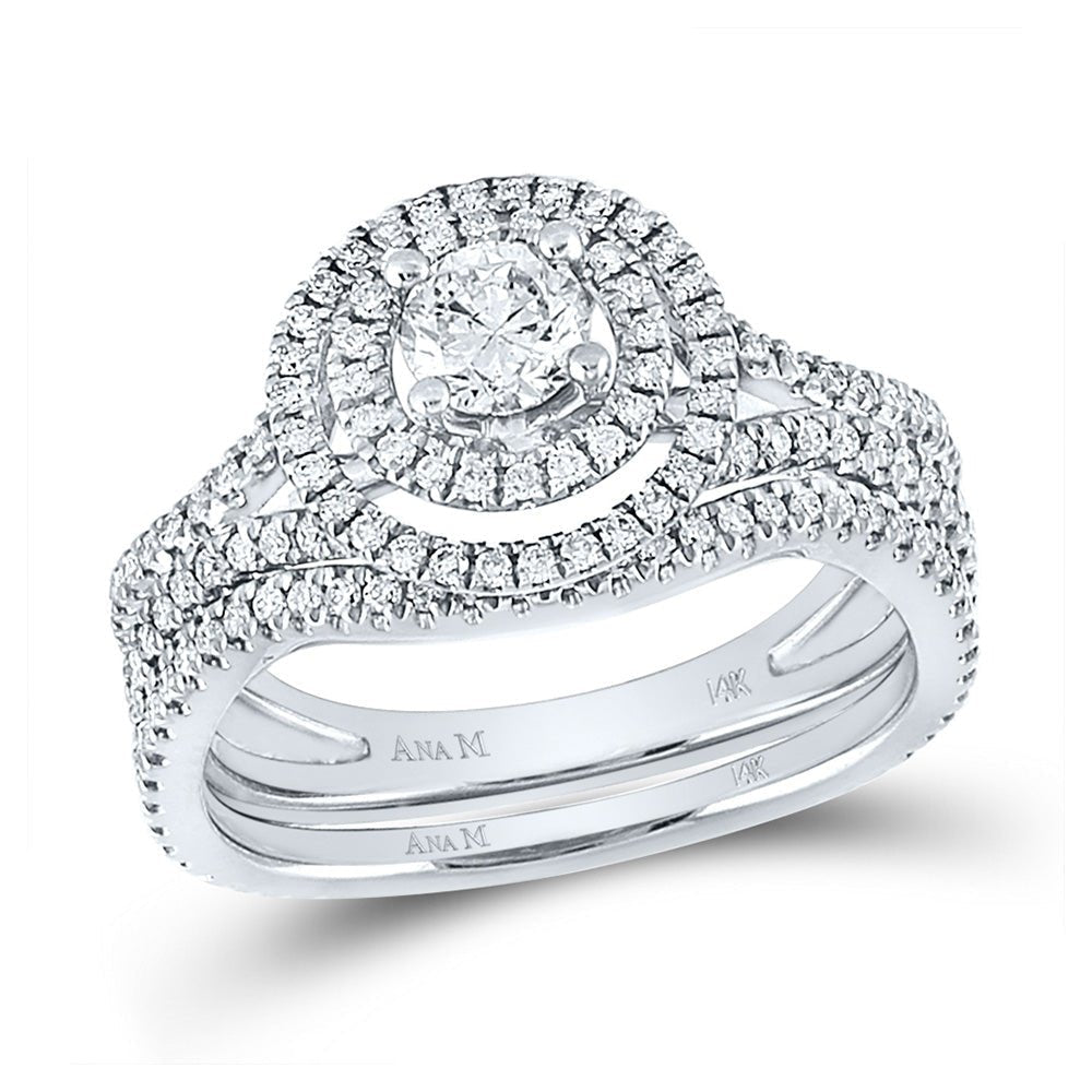 Radiant Love: 14kt White Gold Round Diamond Bridal Wedding Ring Band Set 1 Cttw - Splendid Jewellery