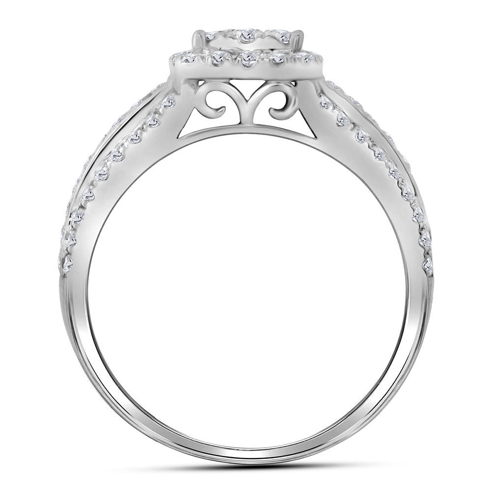 Radiant Love | 14kt White Gold Round Diamond Double Halo Bridal Wedding Ring Band Set 1 Cttw | Splendid Jewellery - Splendid Jewellery