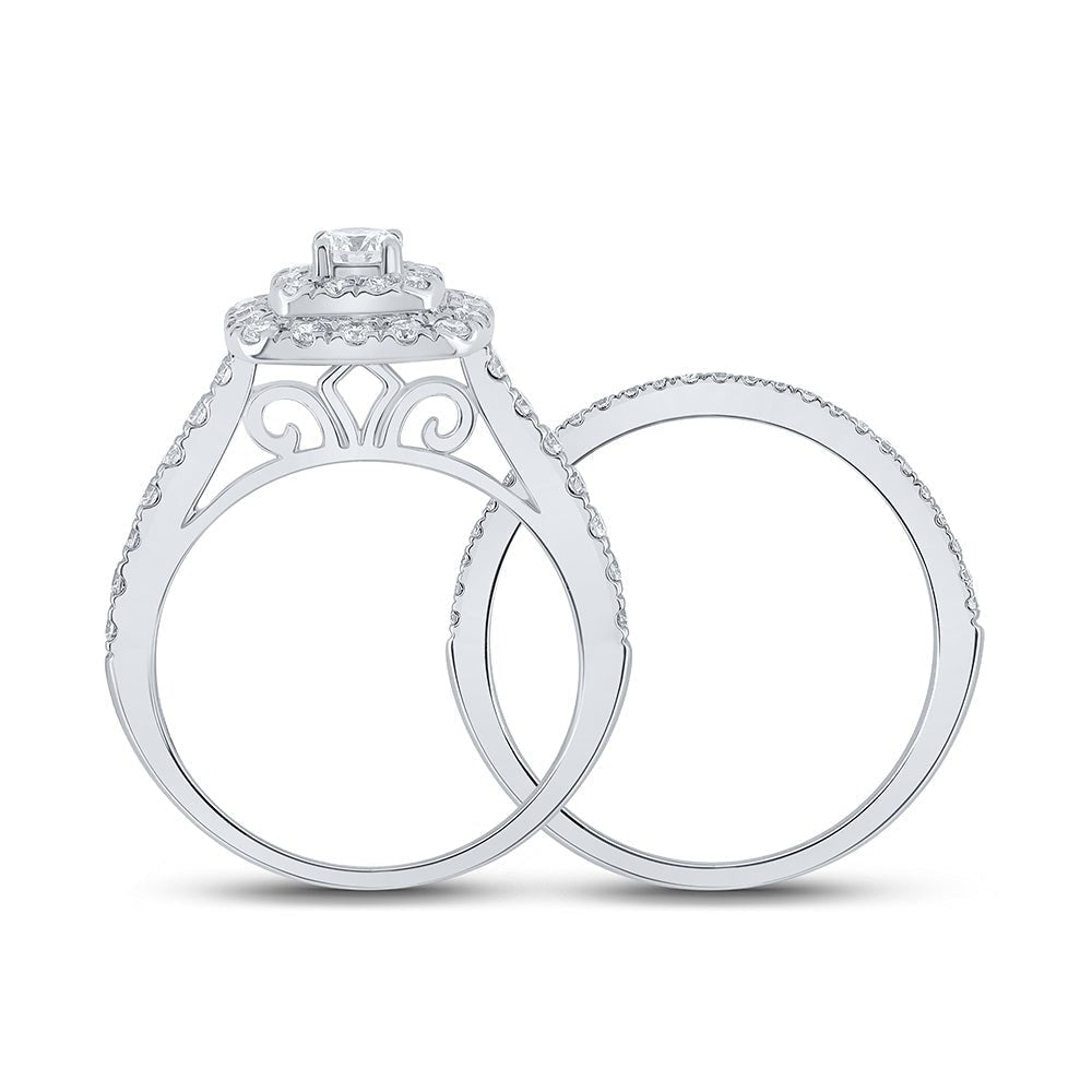 Radiant Love: 14kt White Gold Round Diamond Halo Bridal Wedding Ring Band Set 1 Cttw - Splendid Jewellery