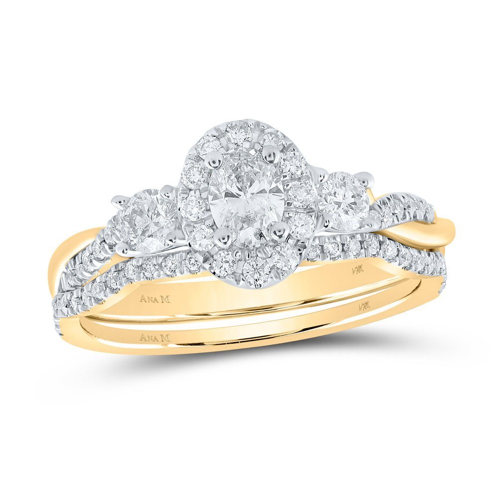 Radiant Love: 14kt Yellow Gold Oval Diamond Halo Bridal Wedding Ring Band Set - Splendid Jewellery