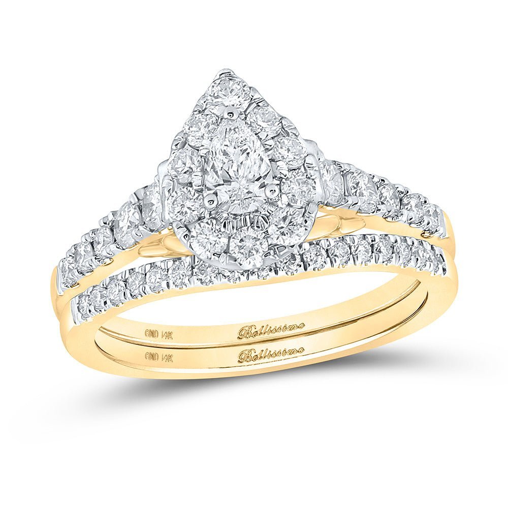 Radiant Love: 14kt Yellow Gold Pear Diamond Bridal Wedding Ring Band Set - Splendid Jewellery