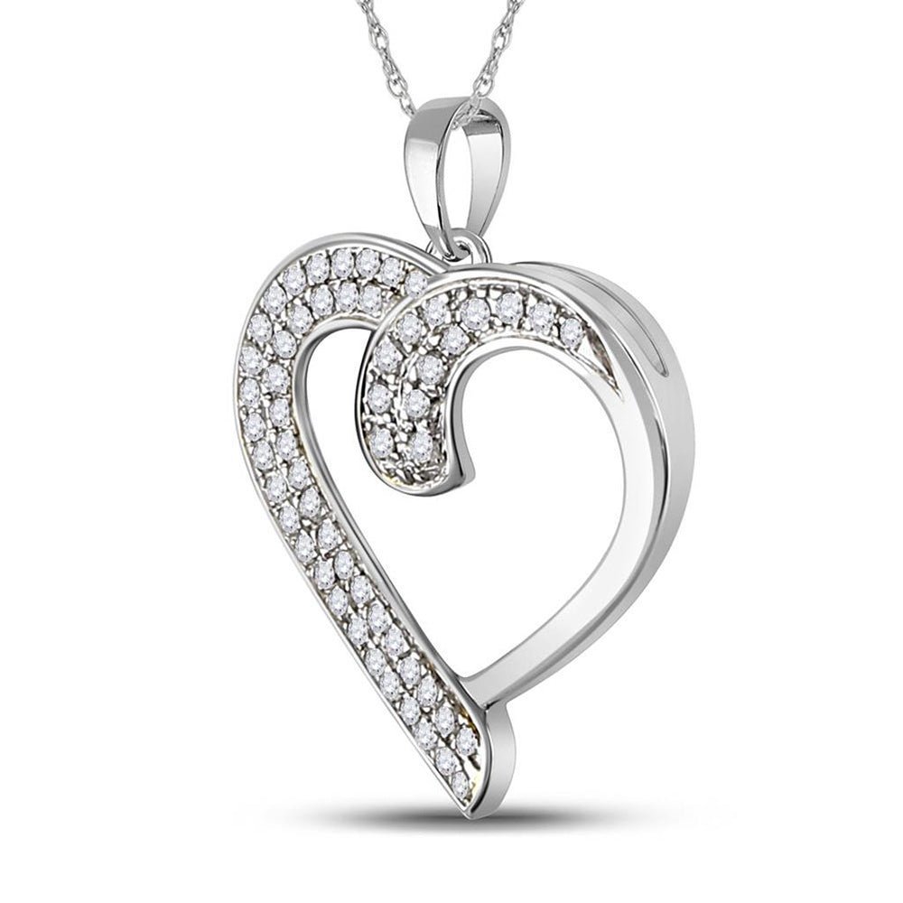 Radiant Love Affair Diamond Pendant | 10kt White Gold Womens Round Diamond Heart Pendant 1/4 Cttw - Splendid Jewellery