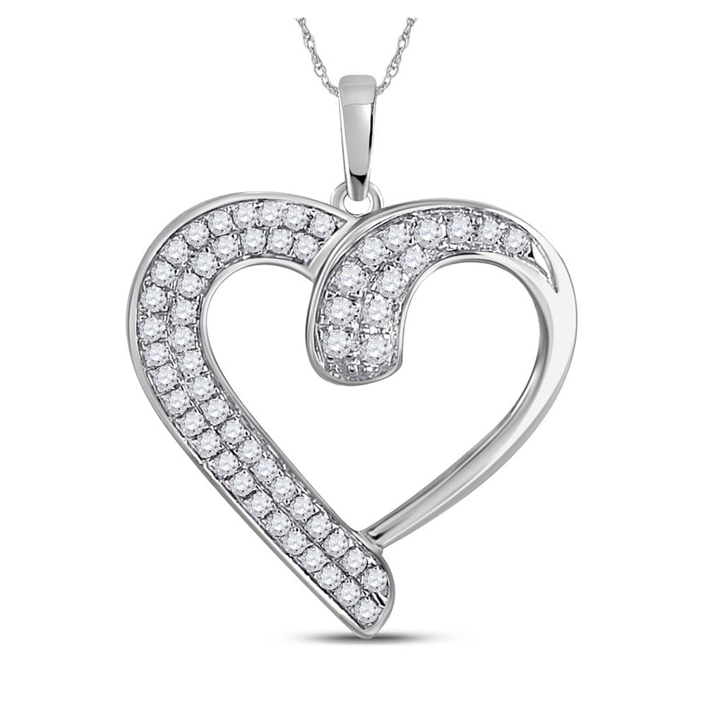 Radiant Love Affair Diamond Pendant | 10kt White Gold Womens Round Diamond Heart Pendant 1/4 Cttw - Splendid Jewellery