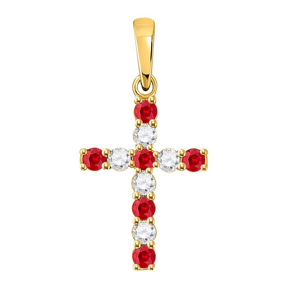 Radiant Love Cross Pendant | 10kt Yellow Gold Womens Round Lab - Created Ruby Cross Pendant 3/8 Cttw | Splendid Jewellery - Splendid Jewellery