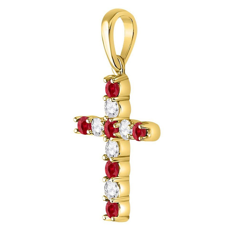 Radiant Love Cross Pendant | 10kt Yellow Gold Womens Round Lab - Created Ruby Cross Pendant 3/8 Cttw | Splendid Jewellery - Splendid Jewellery