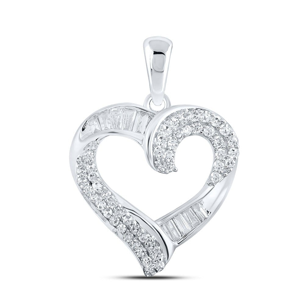 Radiant Love Diamond Pendant | 10kt White Gold Womens Round Diamond Heart Pendant 1/2 Cttw - Splendid Jewellery