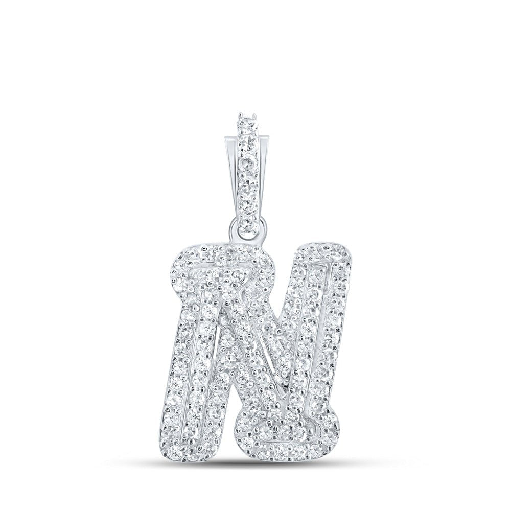 Radiant N Initial Diamond Pendant in White Gold - Splendid Jewellery