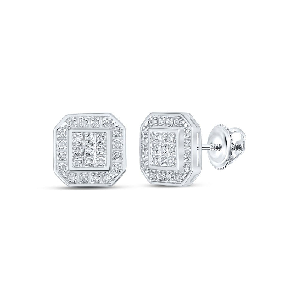 Radiant Octagon Diamond Cluster Earrings in 10kt White Gold - Splendid Jewellery