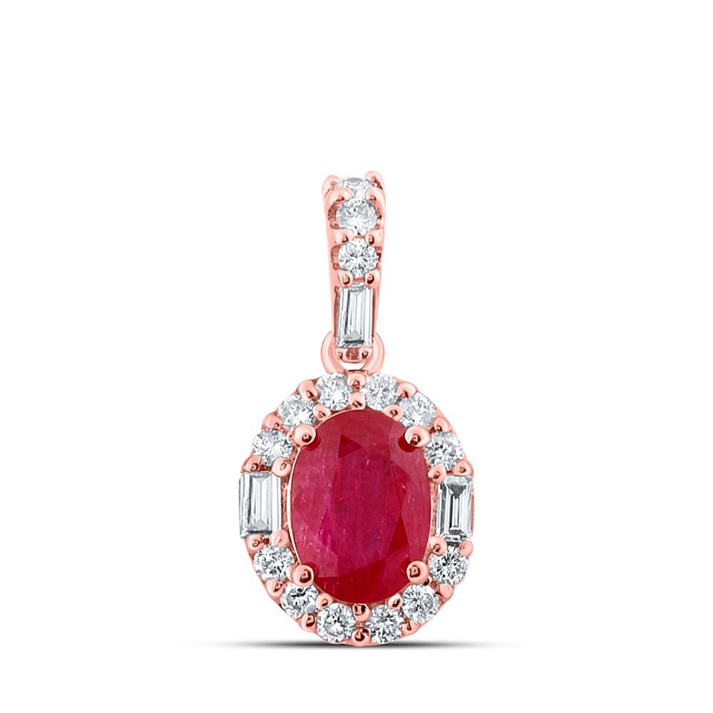 Radiant Passion: 14kt Rose Gold Womens Oval Ruby Diamond Fashion Pendant - Splendid Jewellery