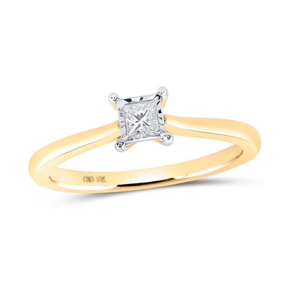 Radiant Princess Cut Diamond Fashion Ring - 10kt Yellow Gold Women's Solitaire Ring 1/6 Cttw - Splendid Jewellery