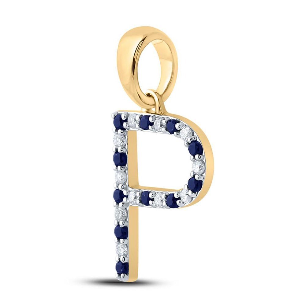 Radiant Purity: 10kt Yellow Gold Gemstone Initial & Letter Pendant with Blue Sapphire and Diamonds - Splendid Jewellery