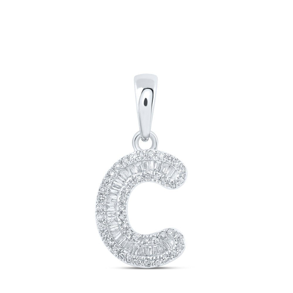 Radiant Reflections: 10kt White Gold Baguette Diamond C Initial Pendant - Splendid Jewellery