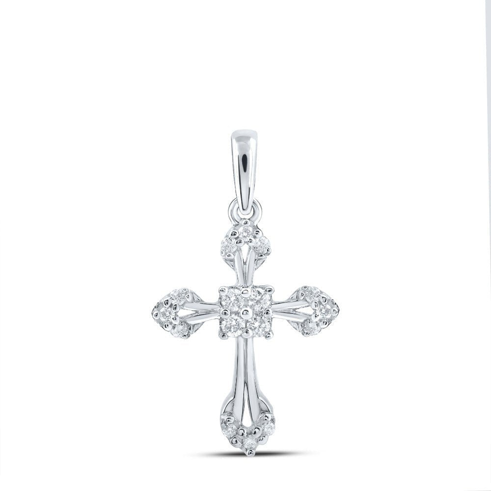 Radiant Reflections: 10kt White Gold Diamond Cross Pendant 1/6 Cttw - Splendid Jewellery