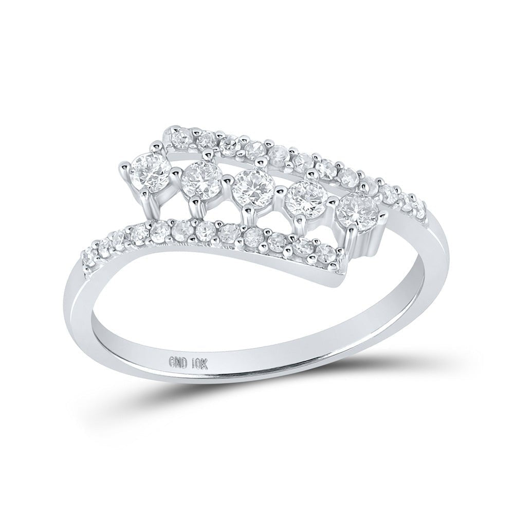 Radiant Reflections: 10kt White Gold Womens Round Diamond Bypass Fashion Ring 1/3 Cttw - Splendid Jewellery