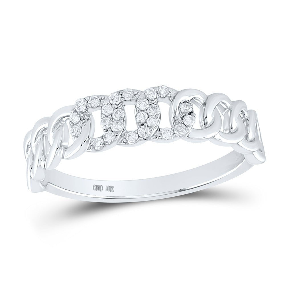 Radiant Reflections | 10kt White Gold Womens Round Diamond Cuban Link Band Ring 1/8 Cttw - Splendid Jewellery