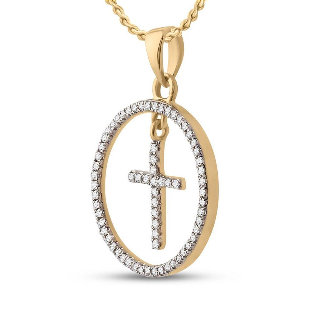 Radiant Reflections: 10kt Yellow Gold Womens Round Diamond Circle Cross Pendant 1/4 Cttw - Splendid Jewellery