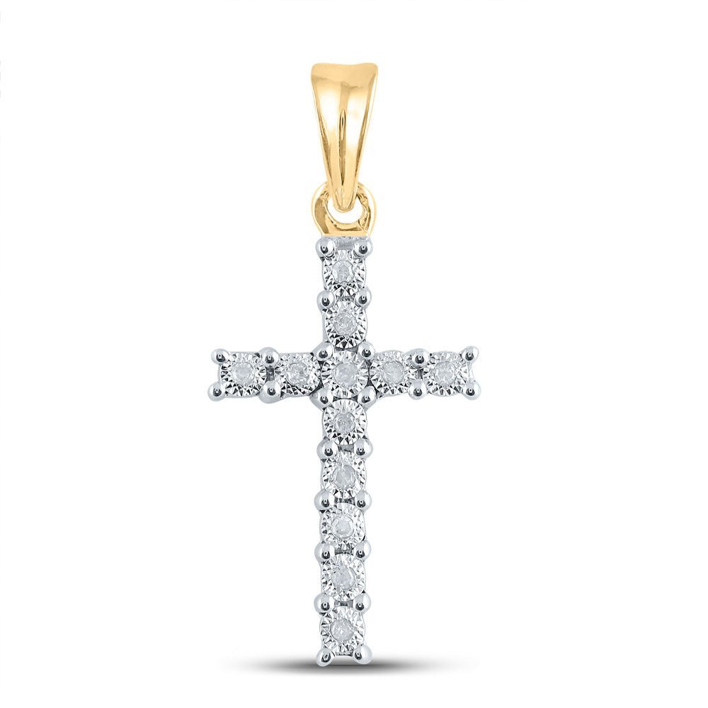 Radiant Reflections: 10kt Yellow Gold Womens Round Diamond Cross Pendant - Splendid Jewellery