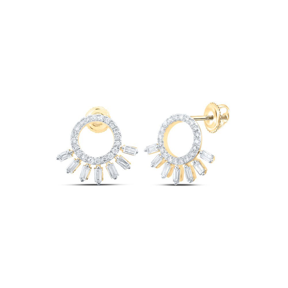 Radiant Reflections: 10kt Yellow Gold Womens Round Diamond Outline Circle Earrings 1/2 Cttw - Splendid Jewellery