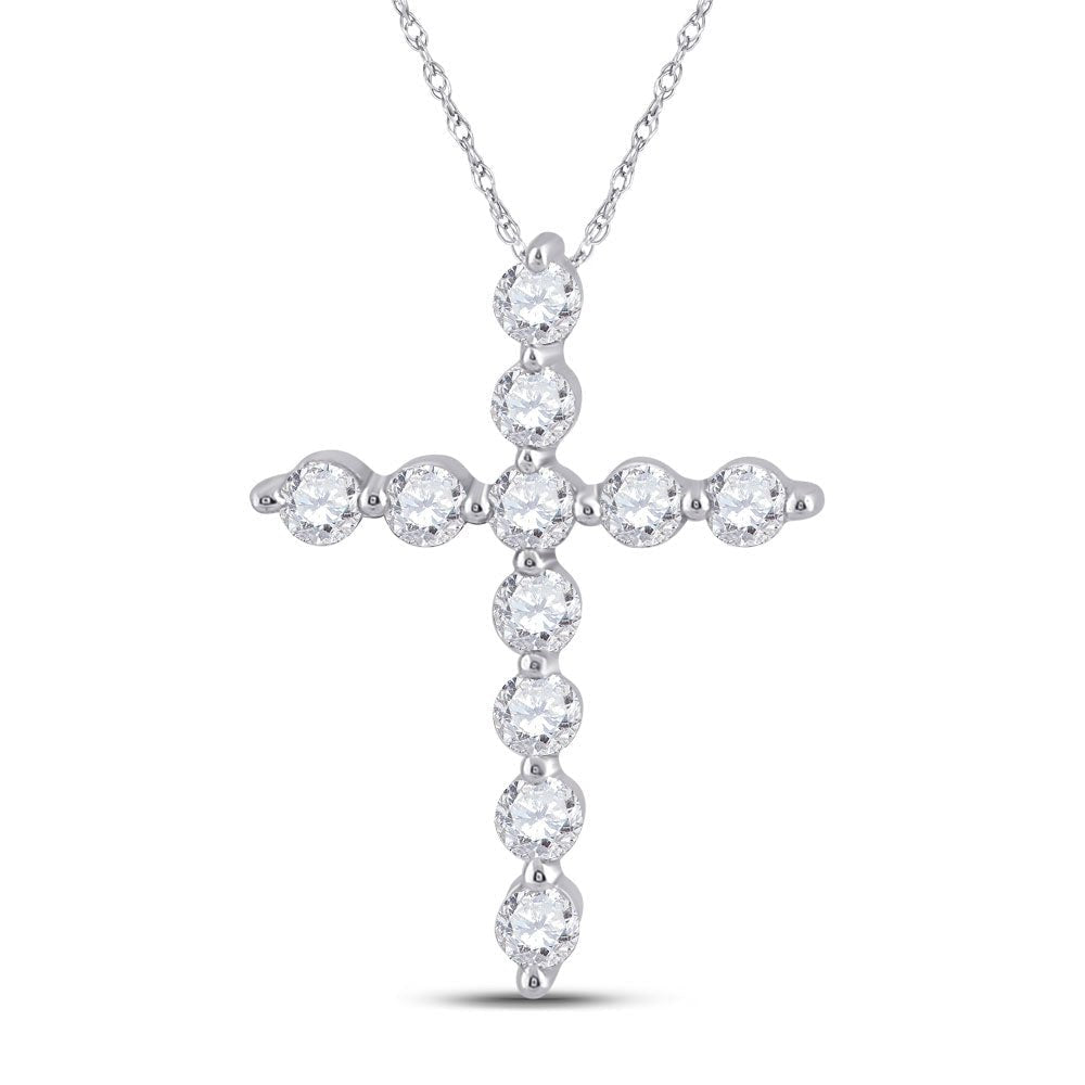 Radiant Reflections: 14kt White Gold Womens Round Diamond Cross Pendant 1/4 Cttw - Splendid Jewellery