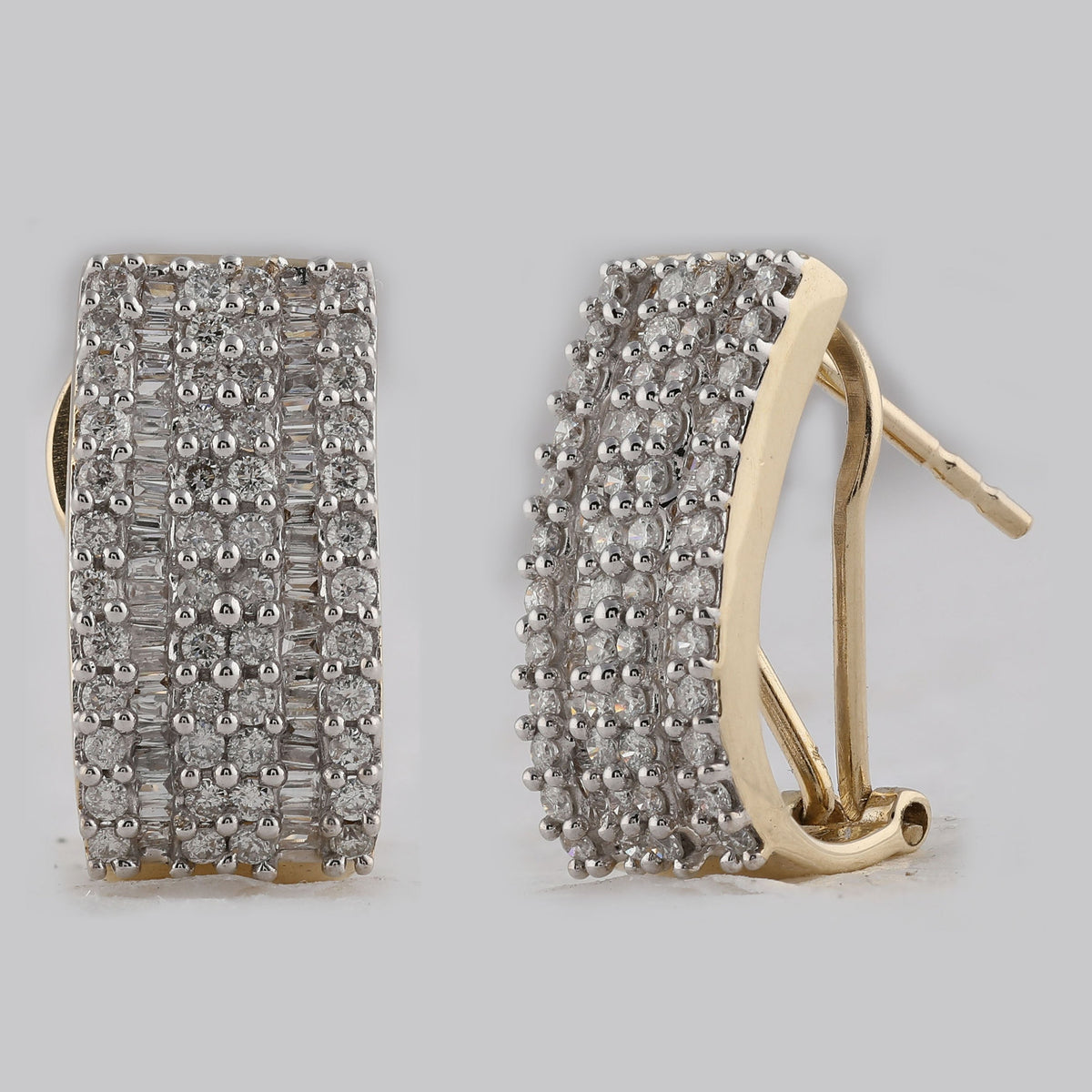 Radiant Reflections: 14kt Yellow Gold Diamond Vertical Stripe Hoop Earrings - Splendid Jewellery