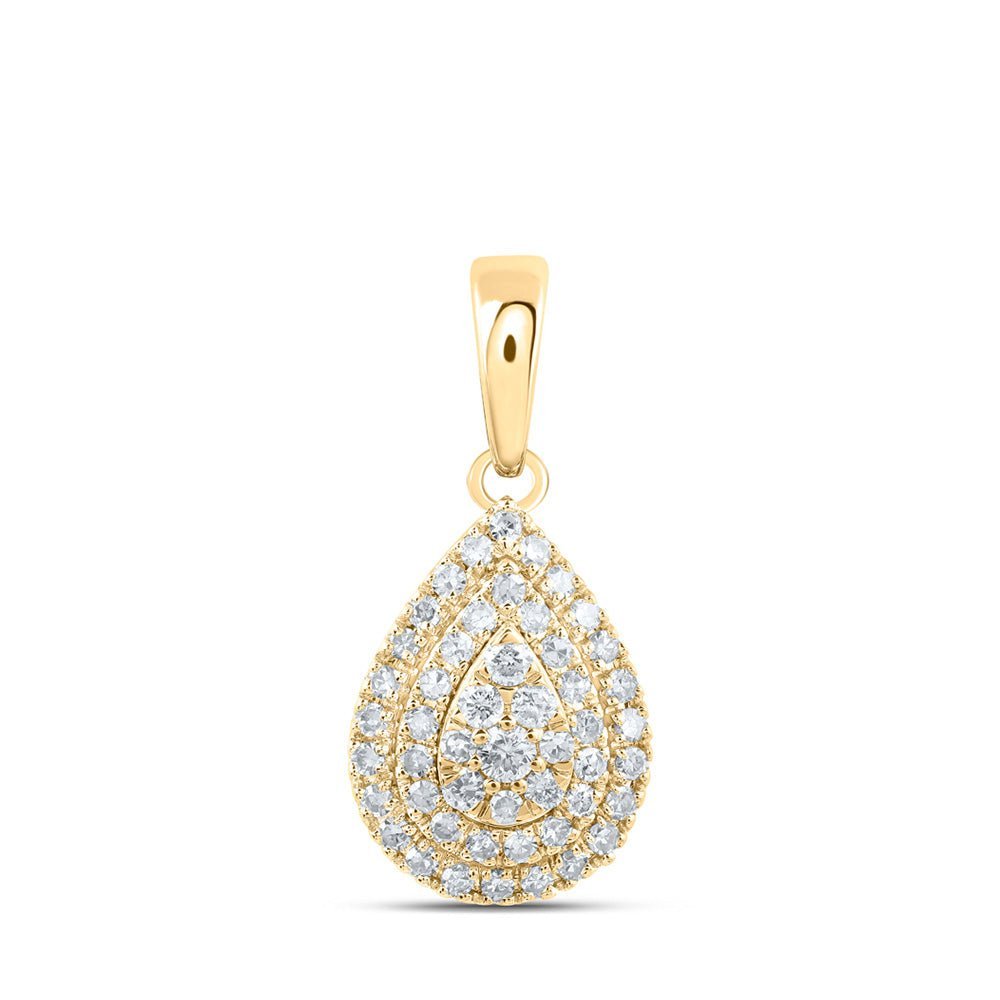 Radiant Romance: 10kt Yellow Gold Womens Round Diamond Teardrop Pendant - Splendid Jewellery