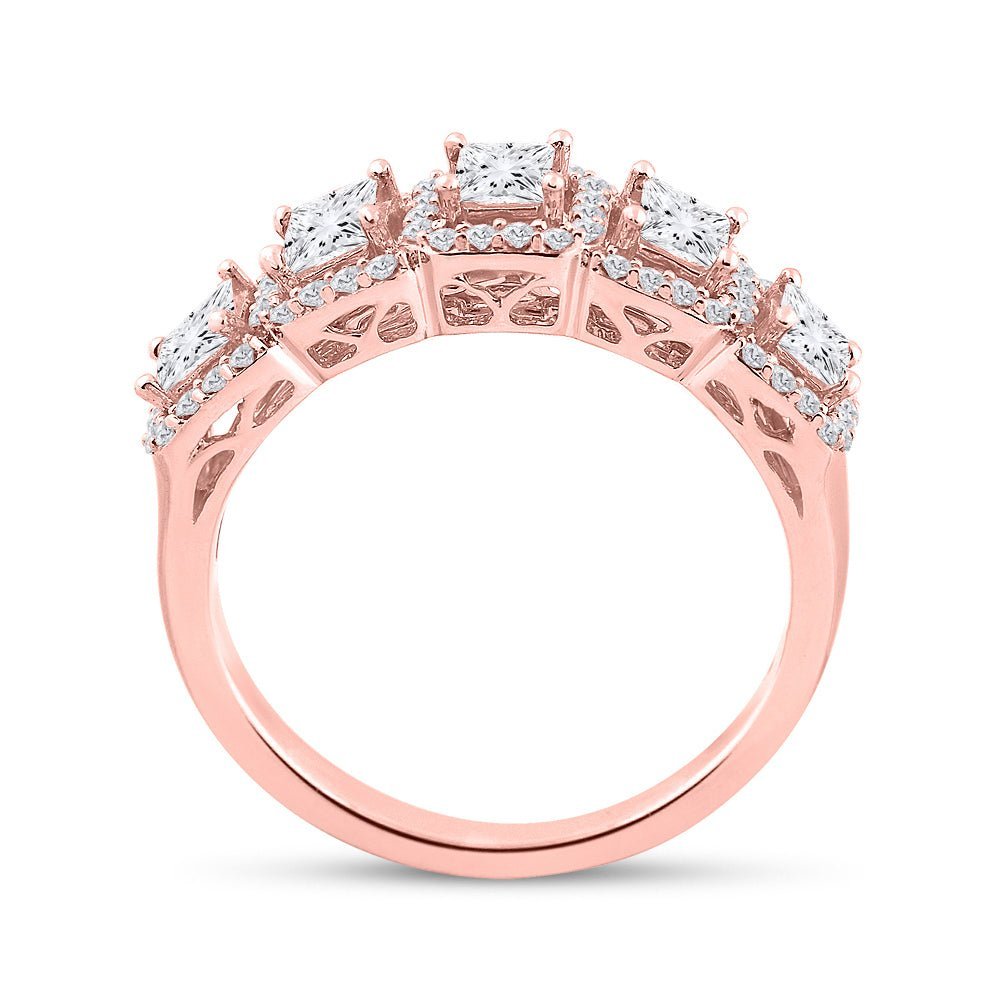 Radiant Romance | 14kt Rose Gold Princess Diamond 5 - Stone Anniversary Ring 1 Cttw - Splendid Jewellery