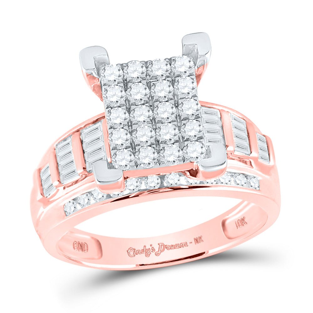 Radiant Rose: 10kt Rose Gold Round Diamond Cluster Bridal Wedding Engagement Ring - Splendid Jewellery