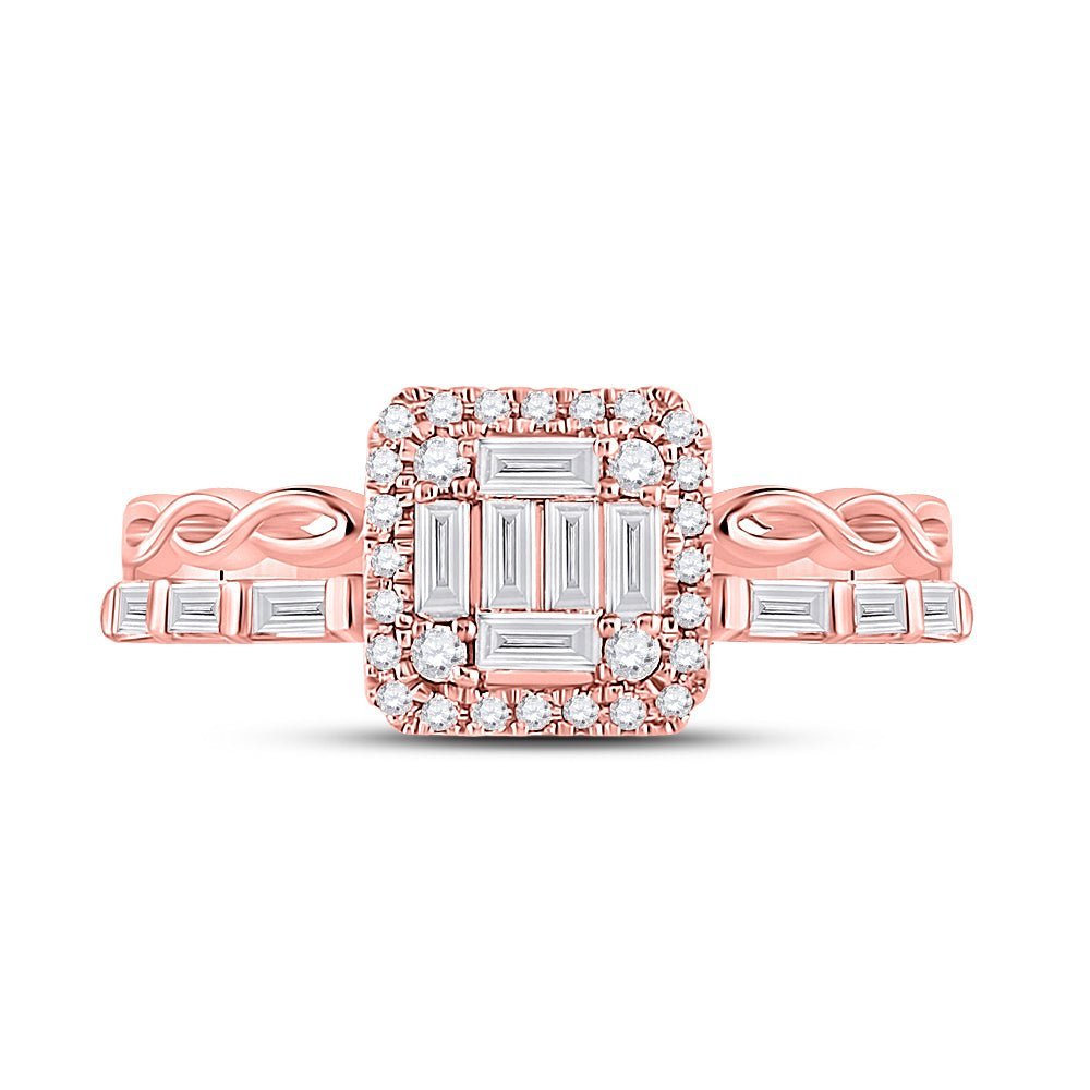 Radiant Rose Gold Baguette Diamond Cluster Ring - Splendid Jewellery