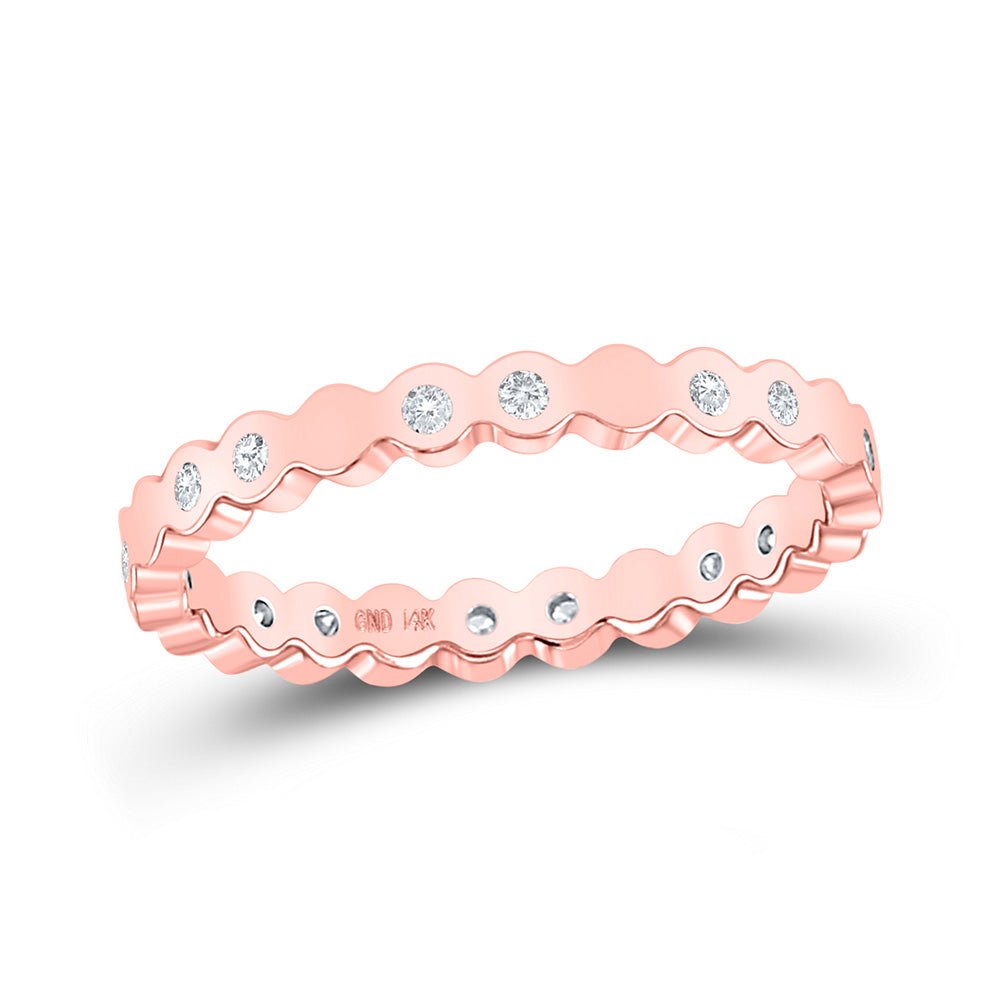 Radiant Rose Gold Diamond Band - 1/8 Cttw Sparkling Round Diamond Machine - Set Band Ring - Splendid Jewellery