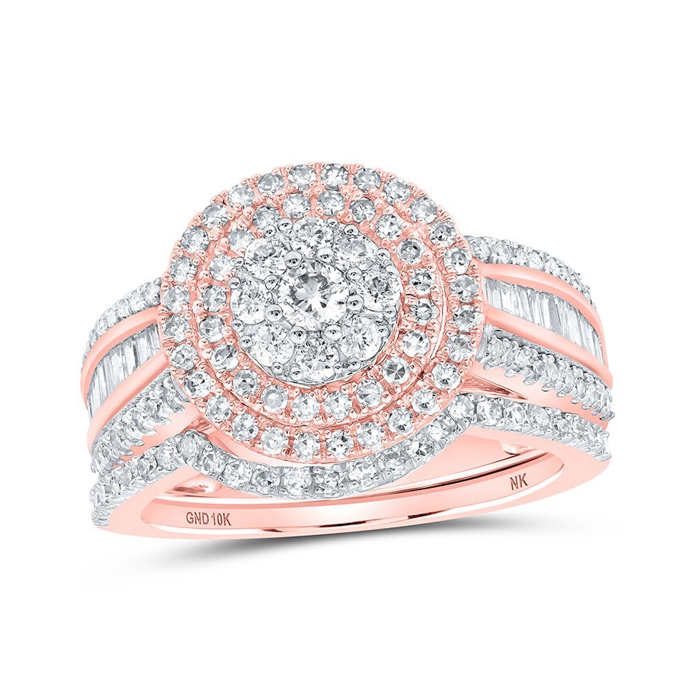 Radiant Rose Gold Diamond Cluster Wedding Ring Set - A Captivating Symbol of Elegance and Beauty - Splendid Jewellery