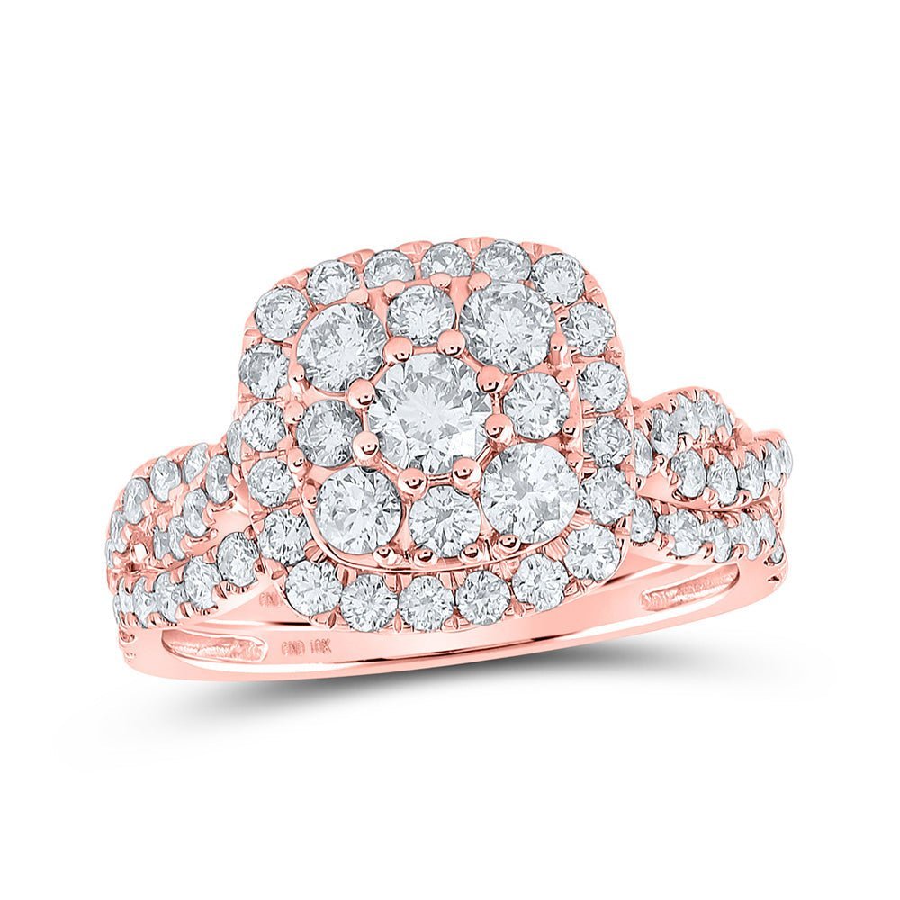 Radiant Rose Gold Diamond Halo Bridal Wedding Ring Band Set - Splendid Jewellery