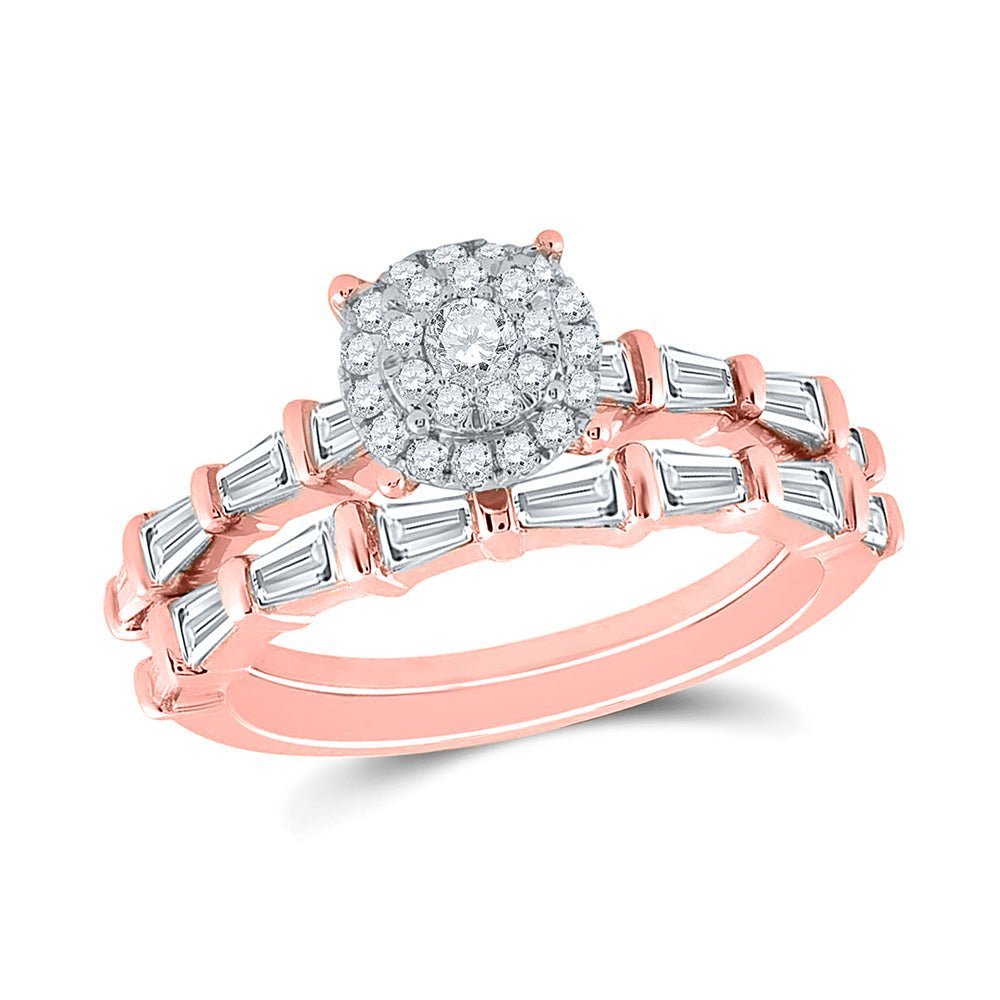 Radiant Rose Gold Diamond Halo Bridal Wedding Ring Band Set - Splendid Jewellery