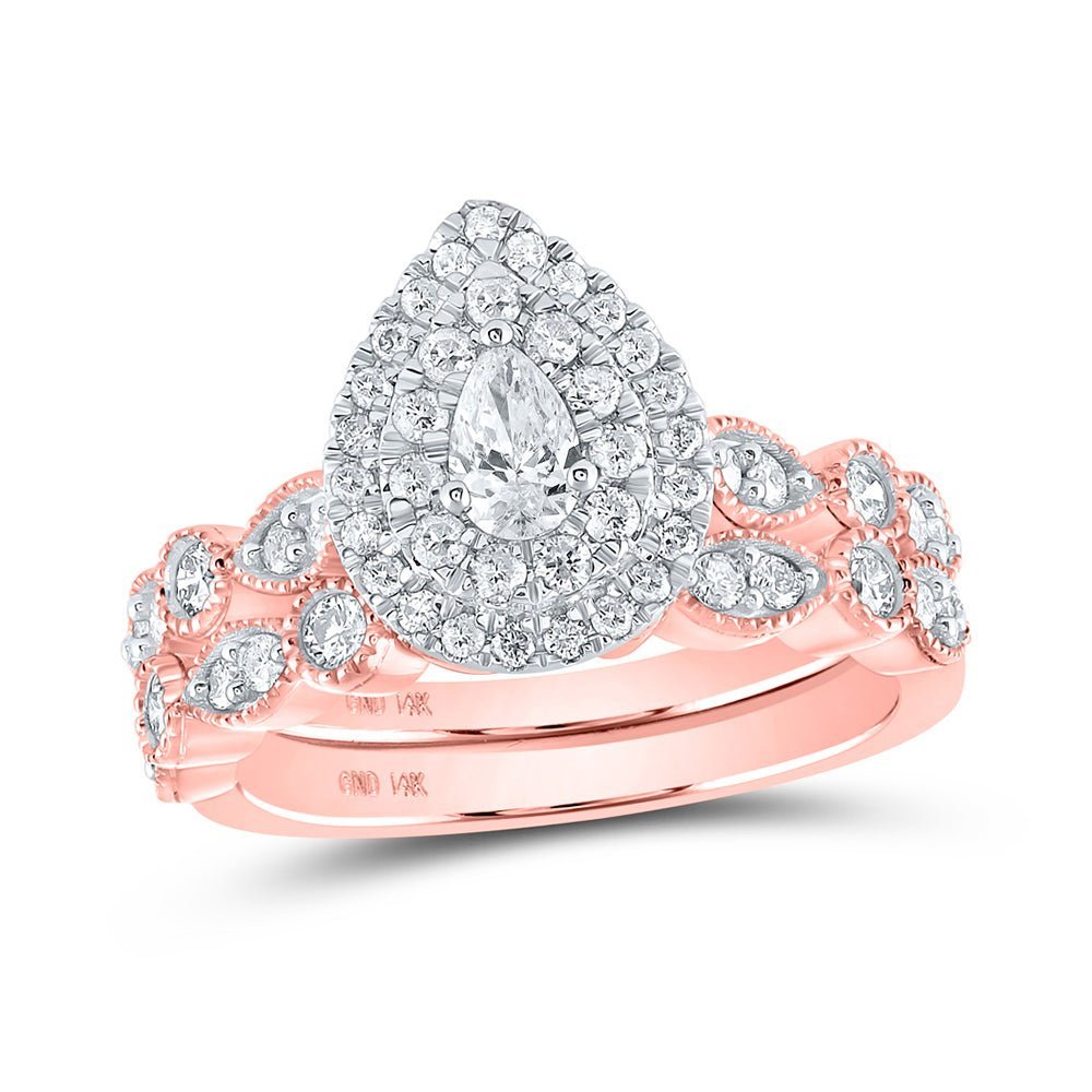 Radiant Rose Gold Diamond Halo Bridal Wedding Ring Set - Splendid Jewellery