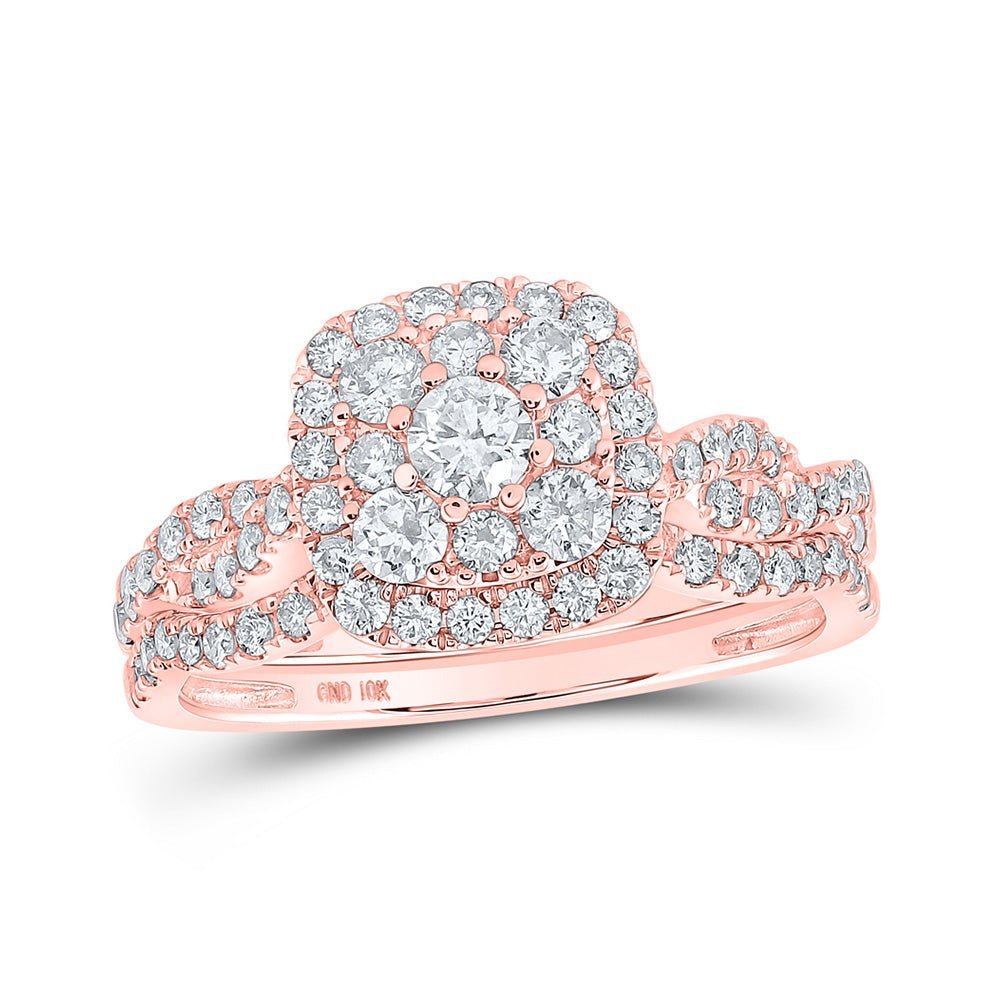 Radiant Rose Gold Diamond Halo Wedding Ring Band Set - Splendid Jewellery