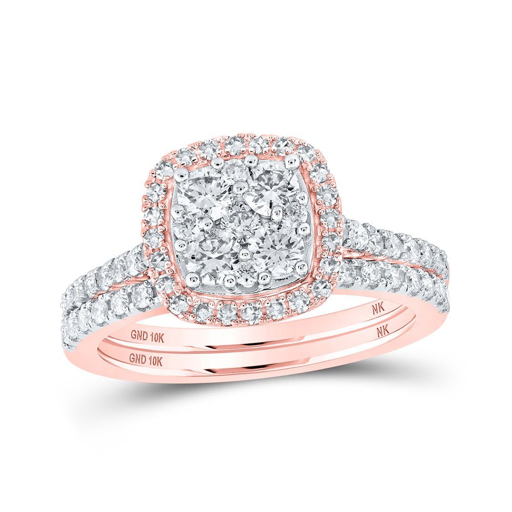 Radiant Rose Gold Square Diamond Bridal Wedding Ring Set - 1 Cttw - Splendid Jewellery