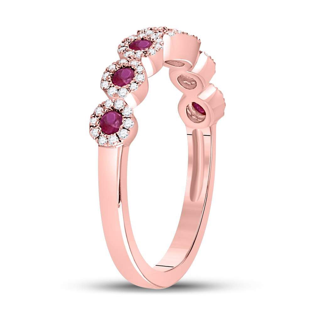 Radiant Ruby Halo Stackable Band Ring in 10kt Rose Gold - Splendid Jewellery