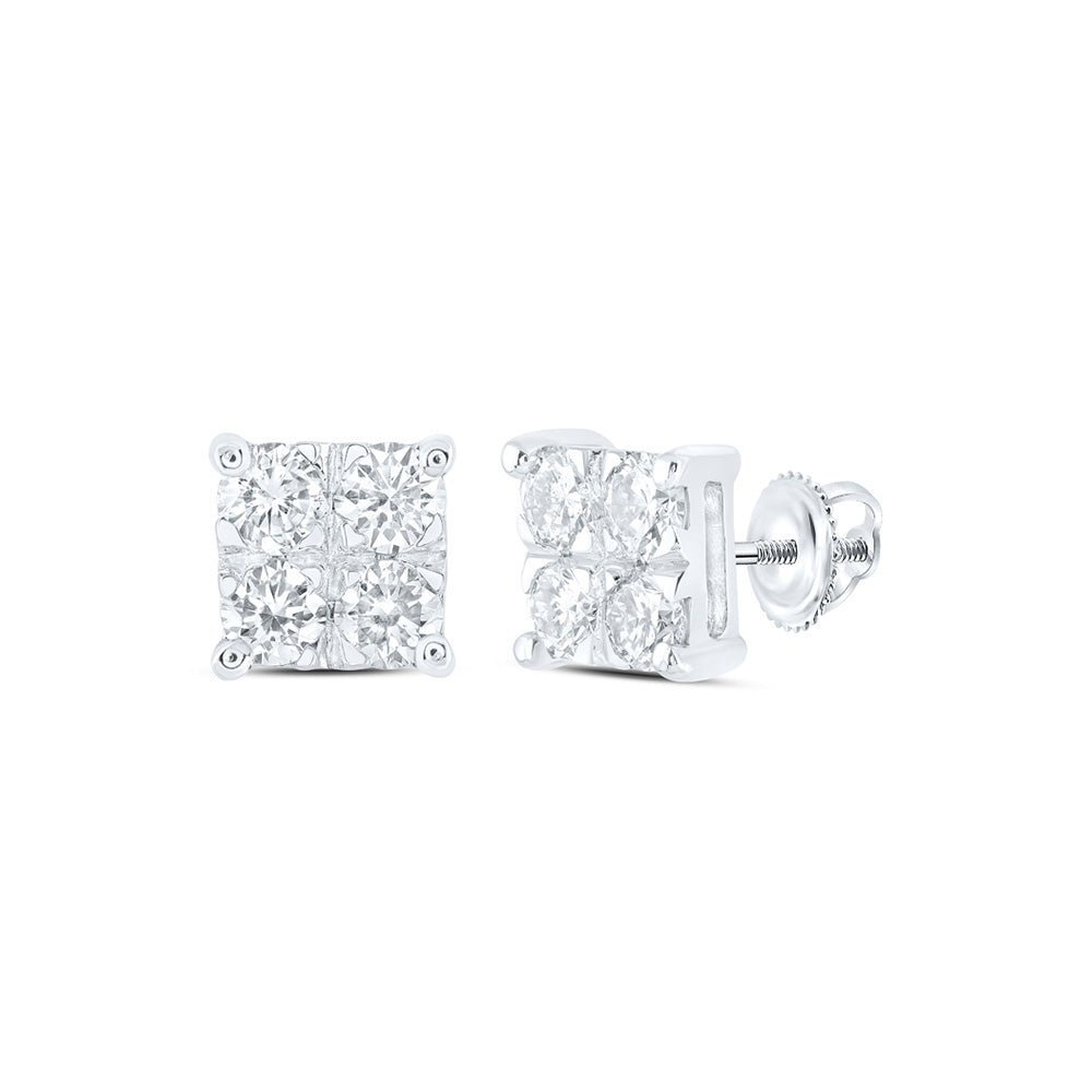 Radiant Sparkle: 10kt White Gold Womens Round Diamond Square Earrings 1/2 Cttw - Splendid Jewellery