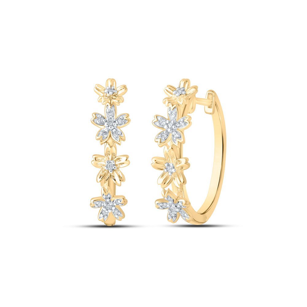 Radiant Sparkle: 10kt Yellow Gold Womens Round Diamond Hoop Earrings 1/8 Cttw - Splendid Jewellery