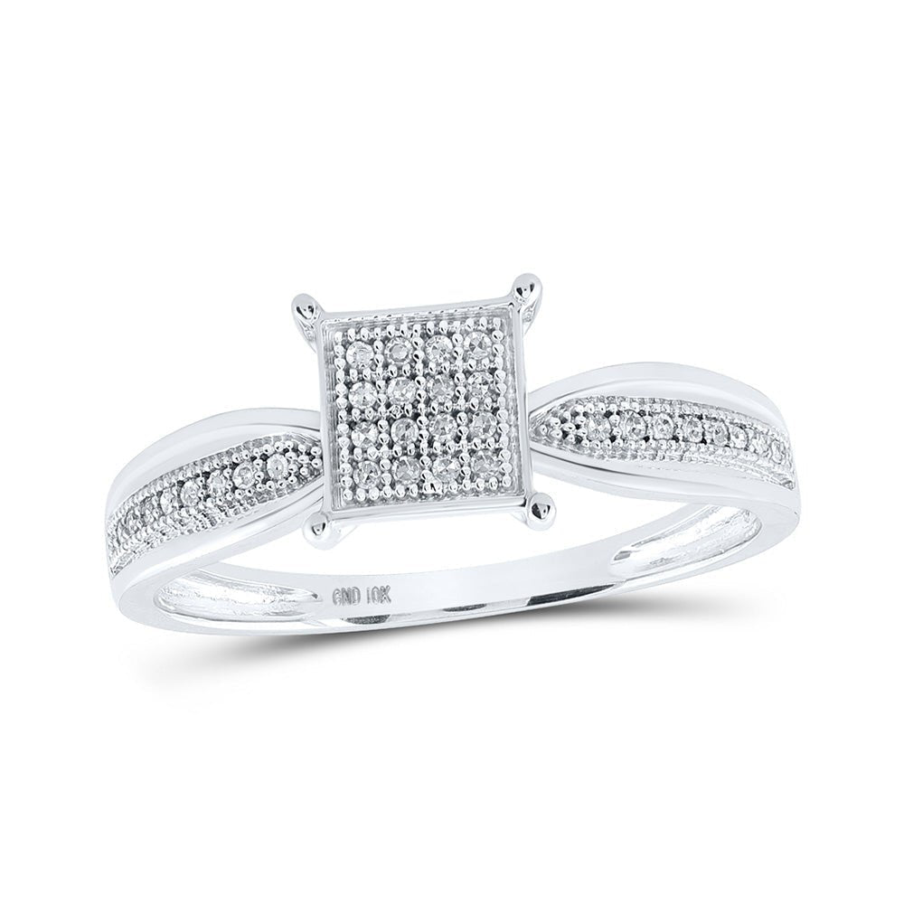 Radiant Sparkle Diamond Cluster Ring | 10kt White Gold Womens Round Diamond Square Ring 1/10 Cttw - Splendid Jewellery